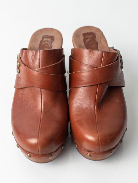 Korks Shoes - Korks Brown Leather Wooden Platform Clog Mules Women's EU 39 US 8